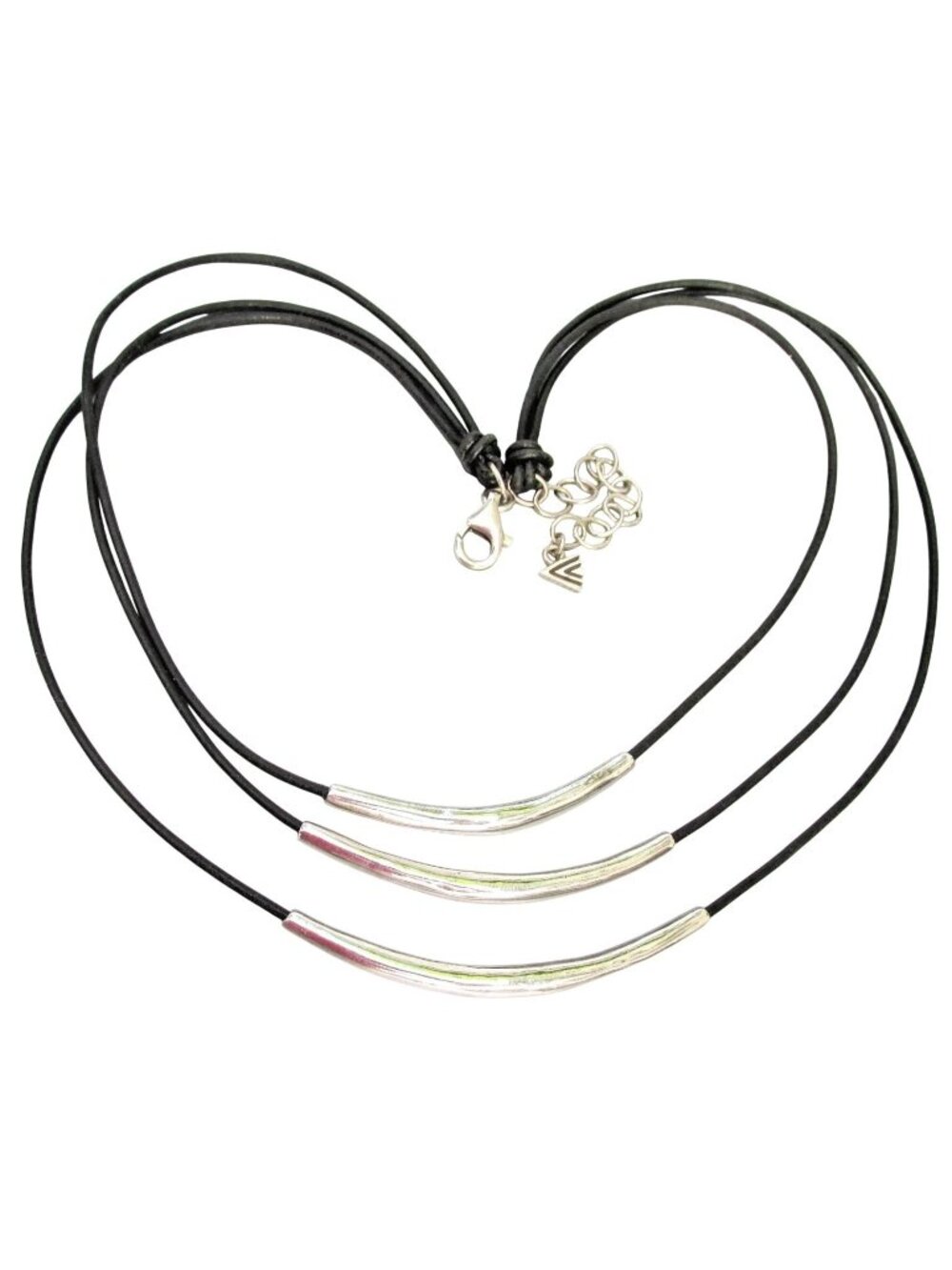SILPADA Sterling Silver Tubes 3 Strands Black Leather Cord Necklace N157